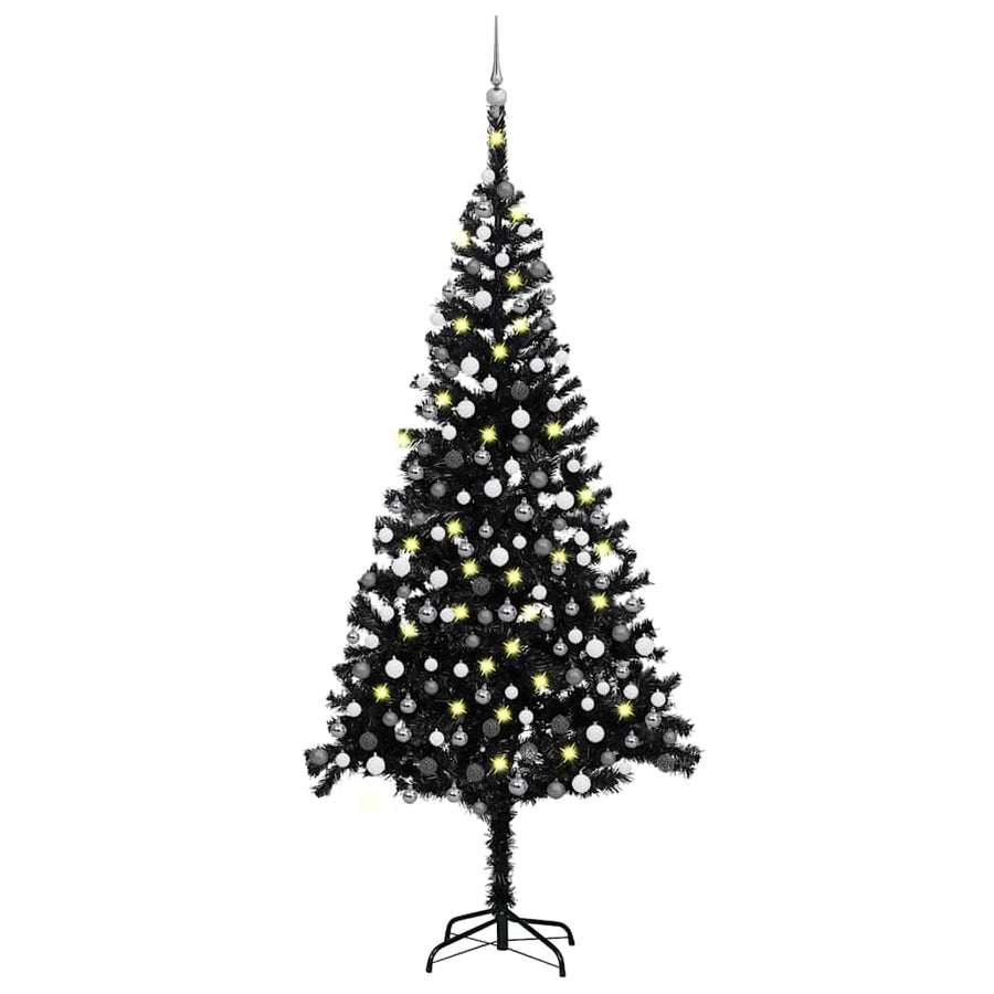 Artificial Pre-lit Christmas Tree with Ball Set Black 240cm PVC