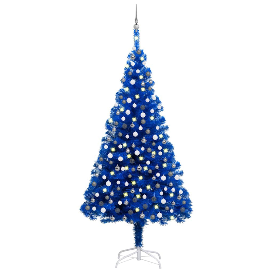 Artificial Pre-lit Christmas Tree with Ball Set Blue 210 cm PVC