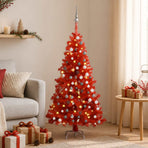Artificial Pre-lit Christmas Tree with Ball Set Red 120 cm PVC