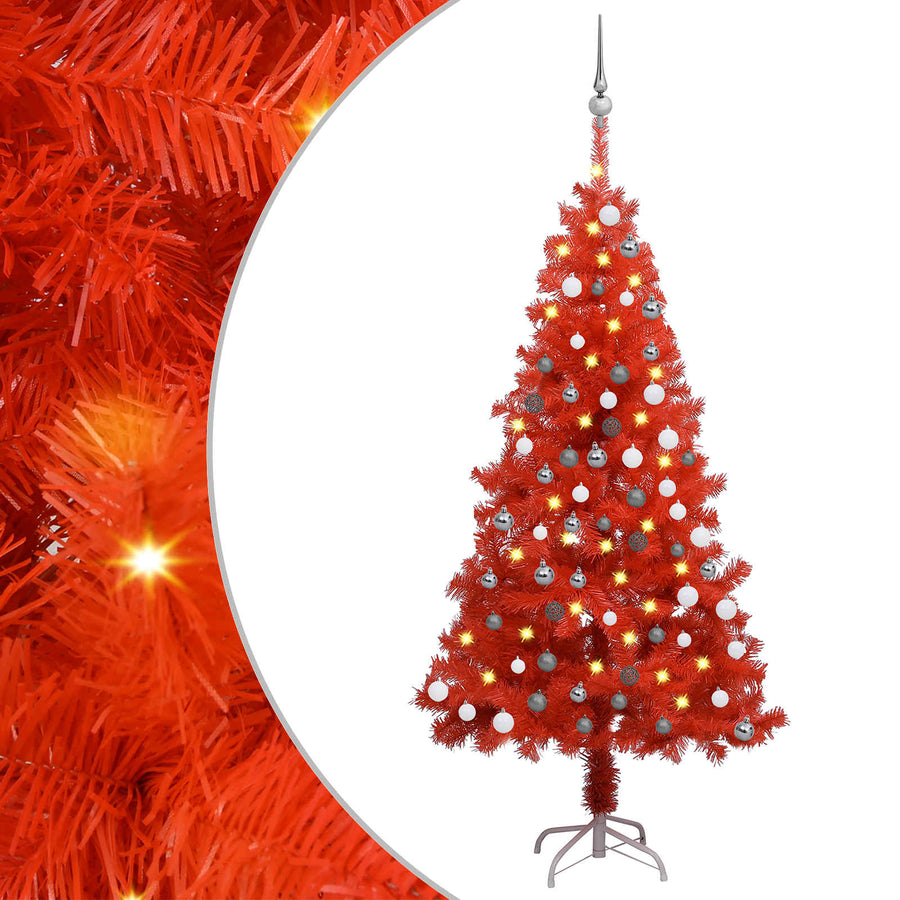 Artificial Pre-lit Christmas Tree with Ball Set Red 120 cm PVC