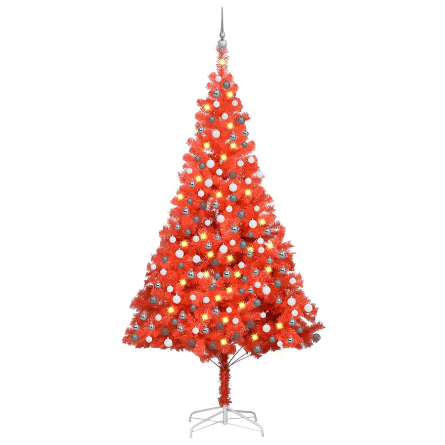 Artificial Pre-lit Christmas Tree with Ball Set Red 210 cm PVC