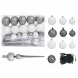 Artificial Pre-lit Christmas Tree with Ball Set Silver 180 cm PET - 45-Degree Angle