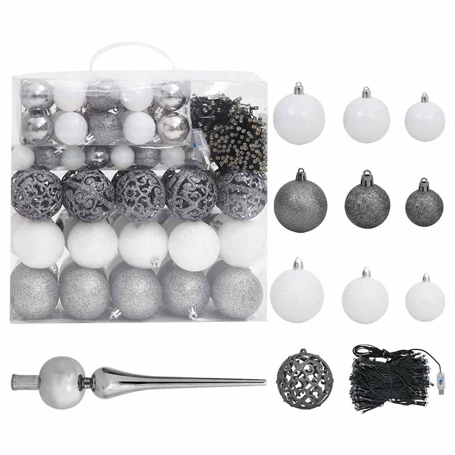 Artificial Pre-lit Christmas Tree with Ball Set White 210cm PVC