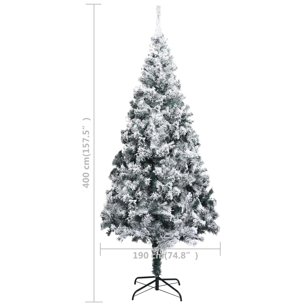 Artificial Pre-lit Christmas Tree with Flocked Snow Green 400 cm PVC