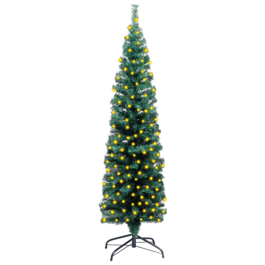 Slim Artificial Pre-lit Christmas Tree with Stand Green 120 cm