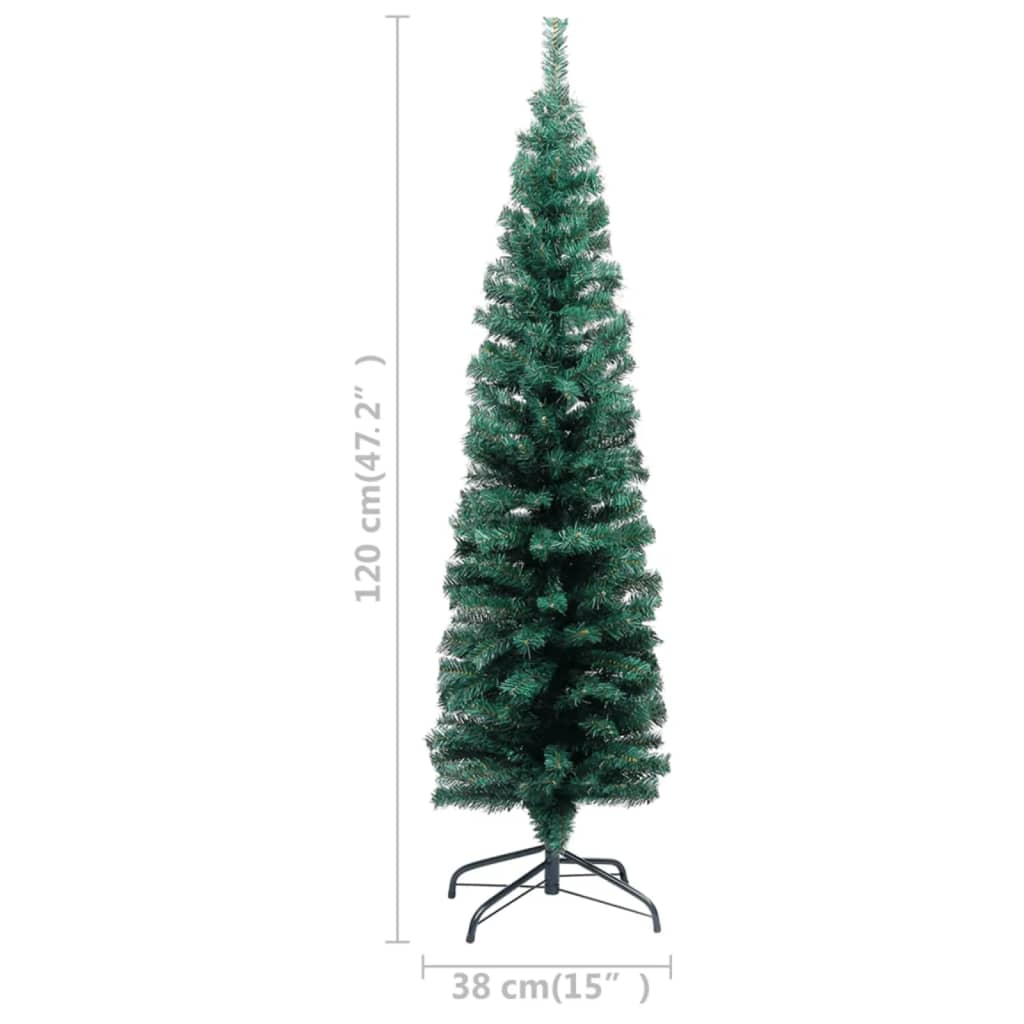 Slim Artificial Pre-lit Christmas Tree with Stand Green 120 cm PVC