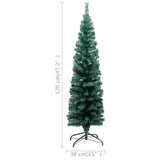 Slim Artificial Pre-lit Christmas Tree with Stand Green 120 cm PVC - Close-Up Angle