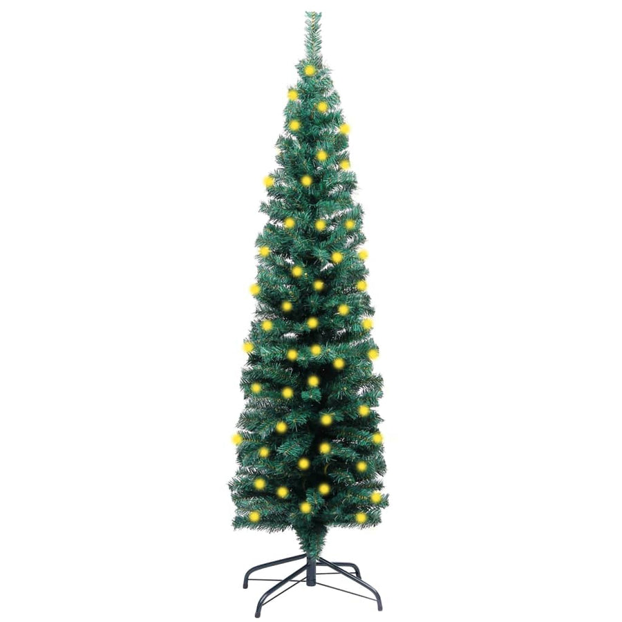 Slim Artificial Pre-lit Christmas Tree with Stand Green 150 cm