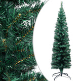 Slim Artificial Pre-lit Christmas Tree with Stand Green 150 cm PVC - Front View