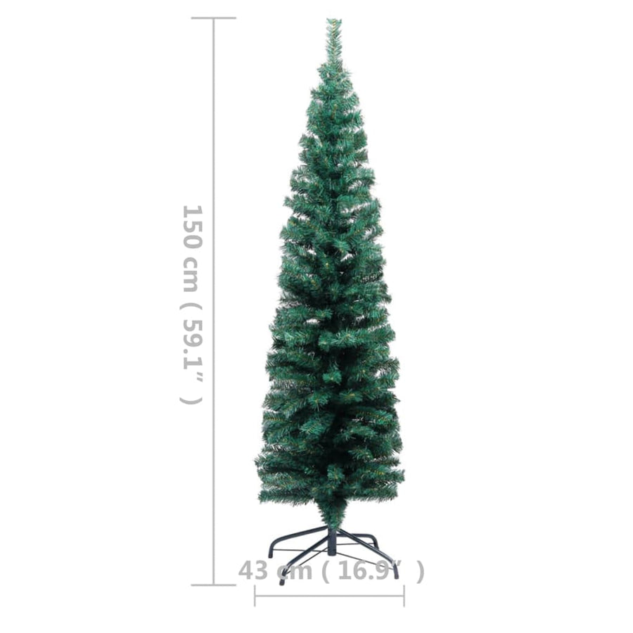 Slim Artificial Pre-lit Christmas Tree with Stand Green 150 cm