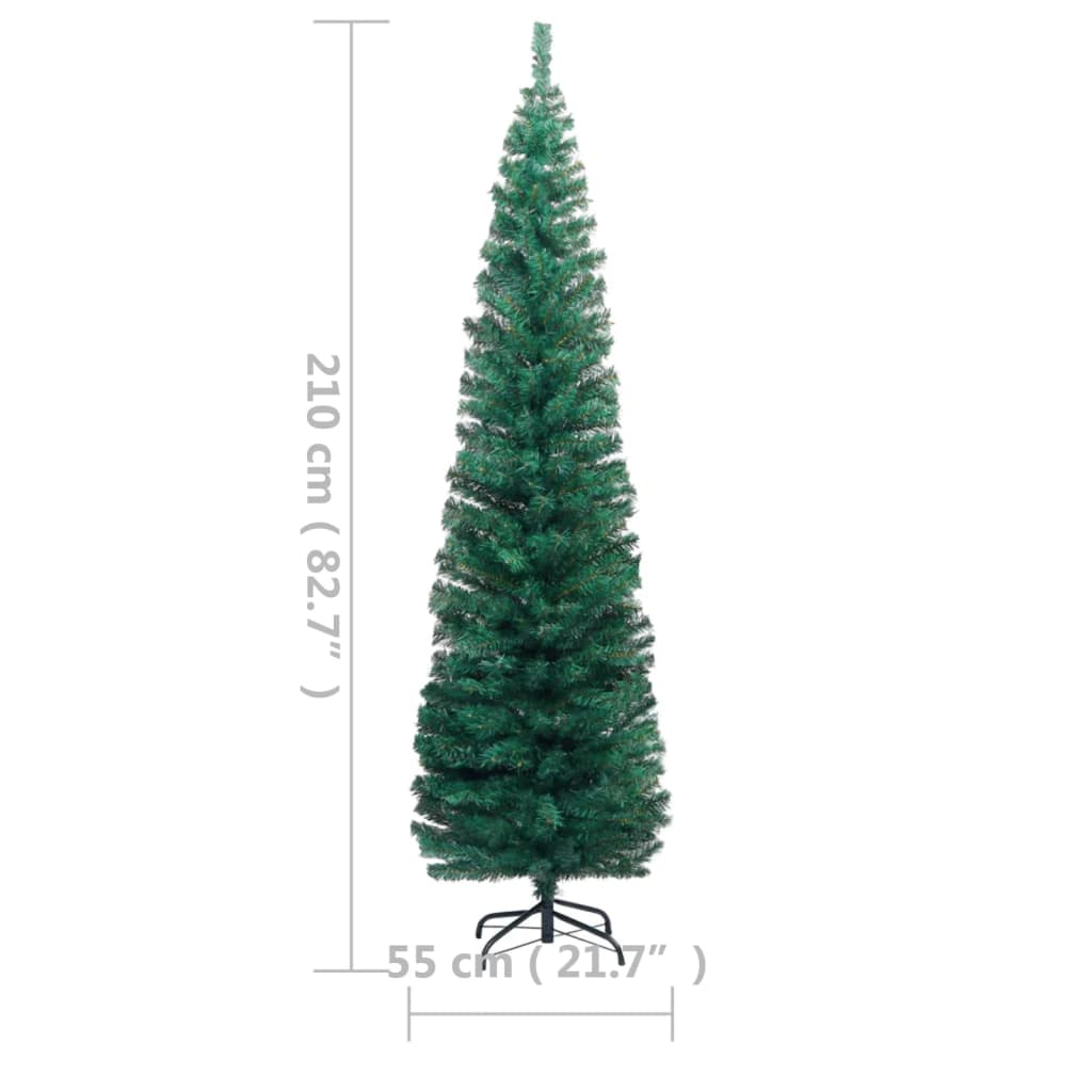 Slim Artificial Pre-lit Christmas Tree with Stand Green 210 cm PVC
