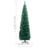 Slim Artificial Pre-lit Christmas Tree with Stand Green 210 cm PVC