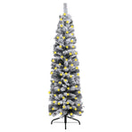 Slim Pre-lit Christmas Tree with Flocked Snow Green 150 cm PVC