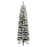 Slim Pre-lit Christmas Tree with Flocked Snow Green 150 cm PVC