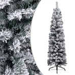 Slim Pre-lit Christmas Tree with Flocked Snow Green 150 cm PVC