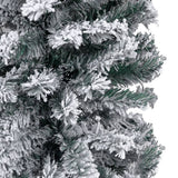 Slim Pre-lit Christmas Tree with Flocked Snow Green 150 cm PVC - Top-Down View