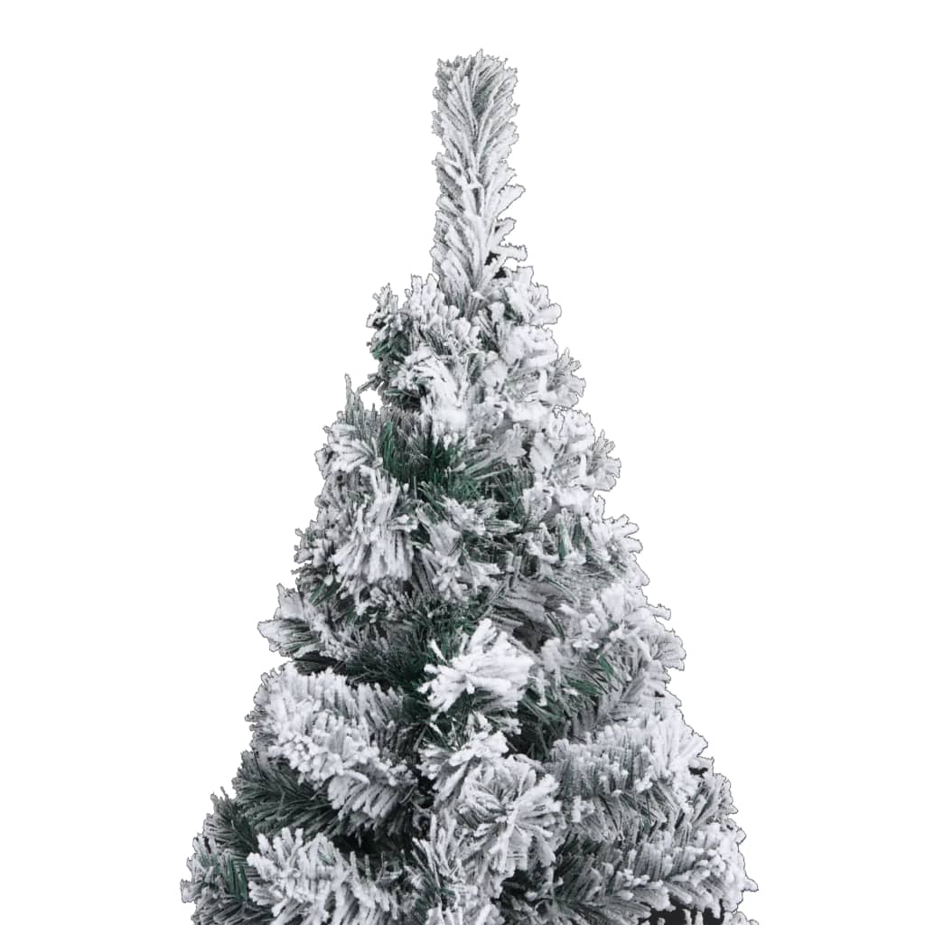 Slim Pre-lit Christmas Tree with Flocked Snow Green 150 cm PVC