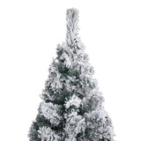 Slim Pre-lit Christmas Tree with Flocked Snow Green 150 cm PVC - 45-Degree Angle