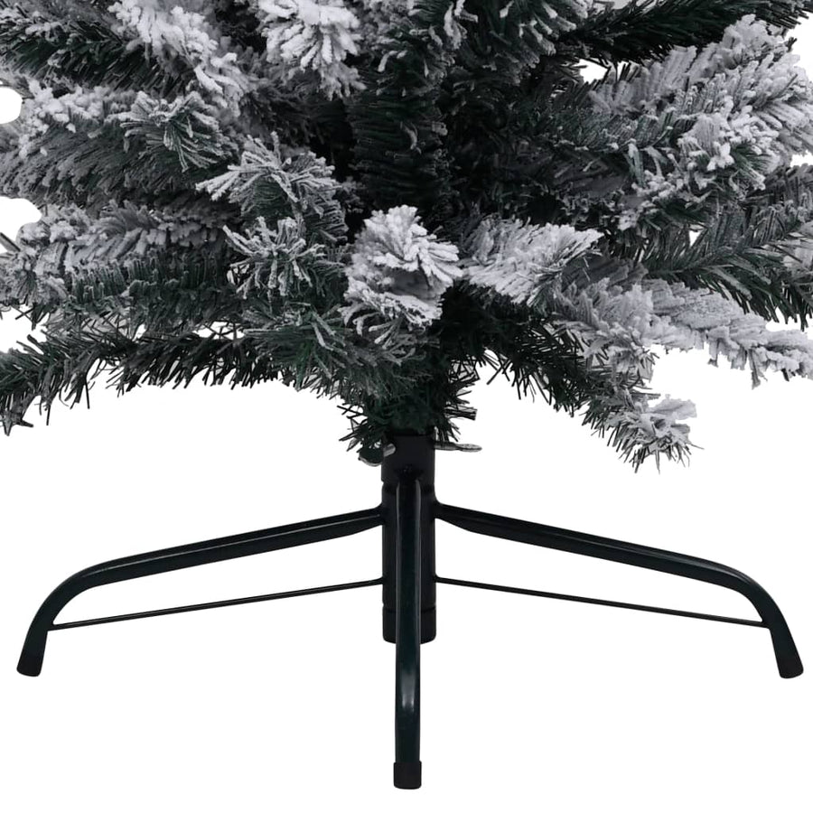 Slim Pre-lit Christmas Tree with Flocked Snow Green 150 cm PVC