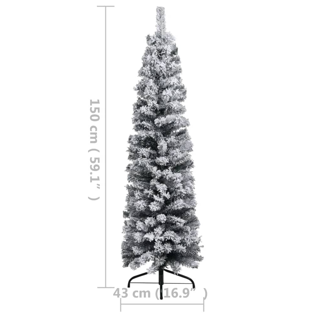 Slim Pre-lit Christmas Tree with Flocked Snow Green 150 cm PVC