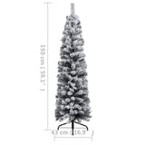 Slim Pre-lit Christmas Tree with Flocked Snow Green 150 cm PVC