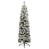 Slim Pre-lit Christmas Tree with Flocked Snow Green 180 cm PVC