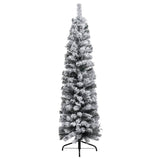 Slim Pre-lit Christmas Tree with Flocked Snow Green 180 cm PVC