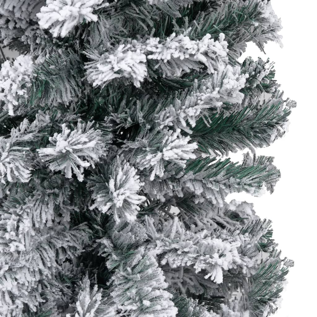 Slim Pre-lit Christmas Tree with Flocked Snow Green 180 cm PVC