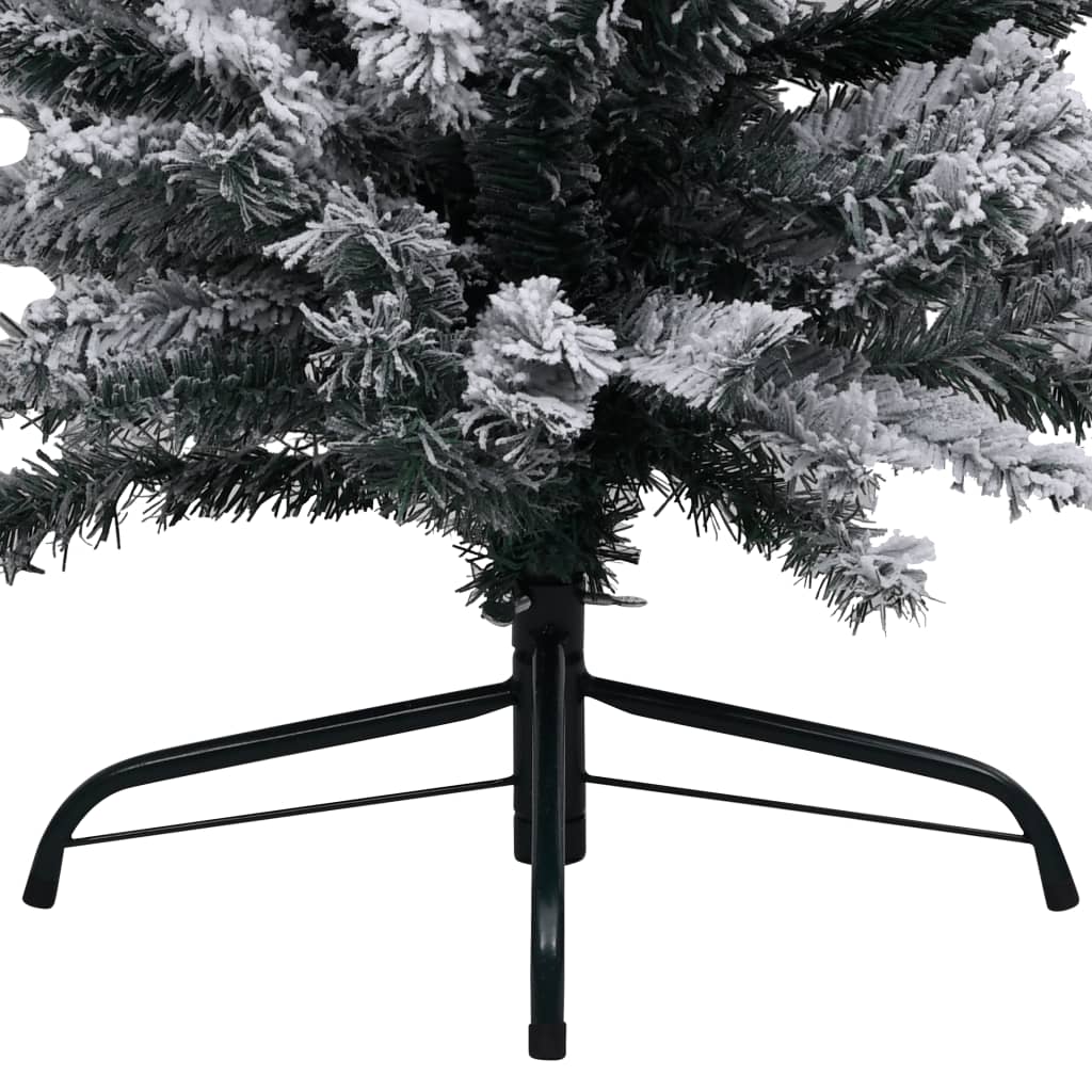Slim Pre-lit Christmas Tree with Flocked Snow Green 180 cm PVC