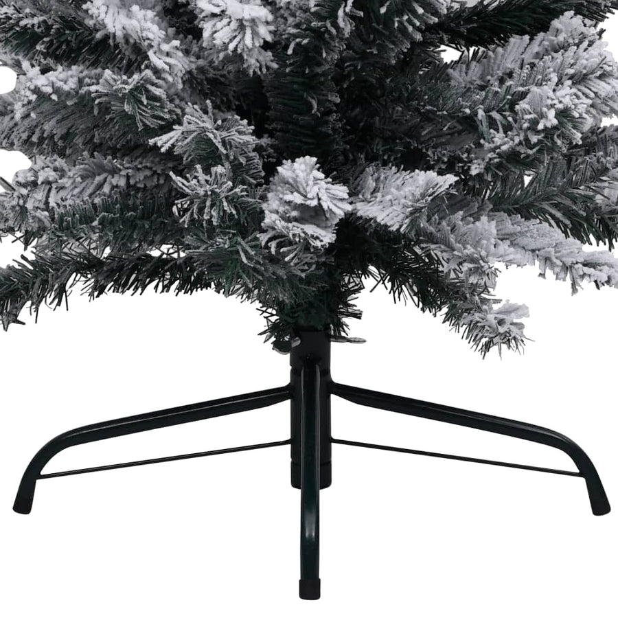Slim Pre-lit Christmas Tree with Flocked Snow Green 180 cm PVC