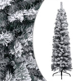Slim Pre-lit Christmas Tree with Flocked Snow Green 210 cm PVC