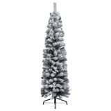 Slim Pre-lit Christmas Tree with Flocked Snow Green 210 cm PVC