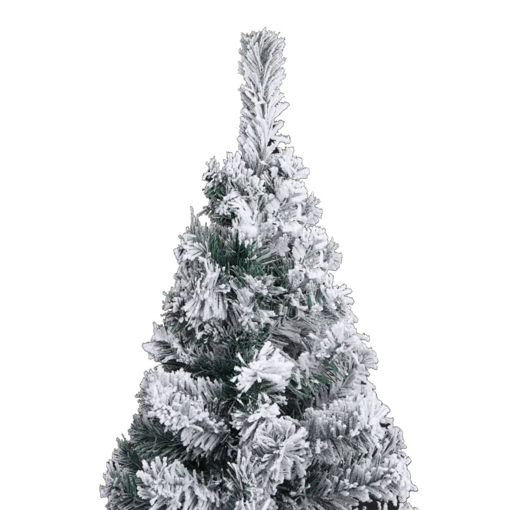 Slim Pre-lit Christmas Tree with Flocked Snow Green 210 cm PVC