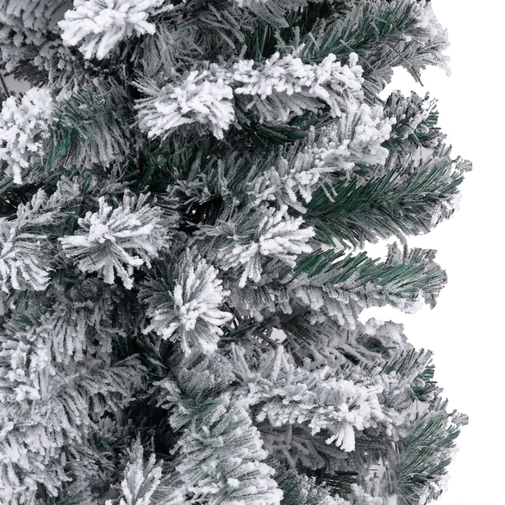 Slim Pre-lit Christmas Tree with Flocked Snow Green 210 cm PVC