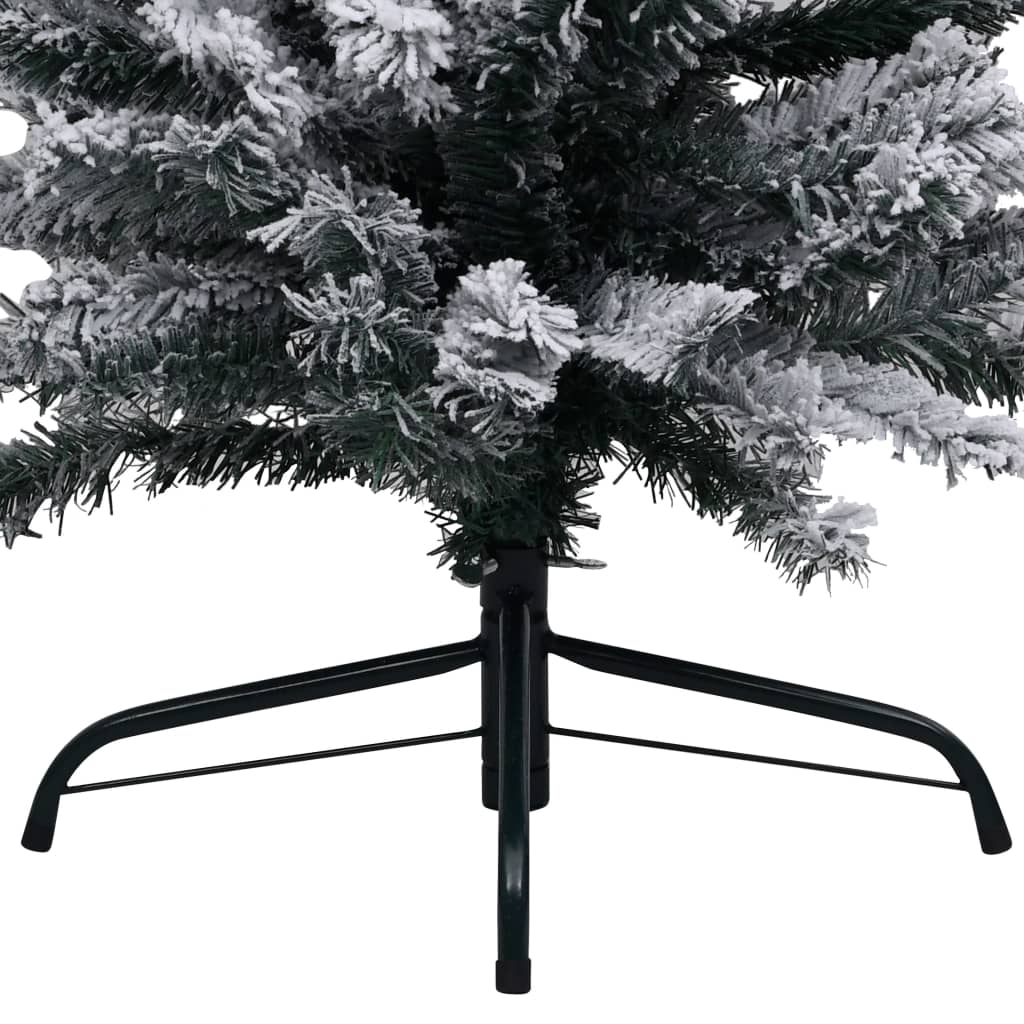 Slim Pre-lit Christmas Tree with Flocked Snow Green 210 cm PVC