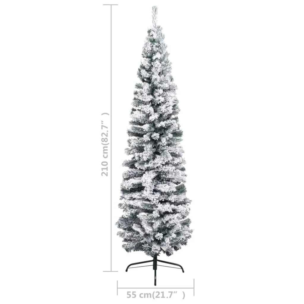 Slim Pre-lit Christmas Tree with Flocked Snow Green 210 cm PVC
