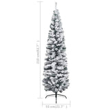 Slim Pre-lit Christmas Tree with Flocked Snow Green 210 cm PVC