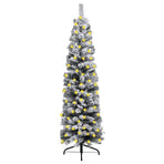 Slim Pre-lit Christmas Tree with Flocked Snow Green 240 cm PVC