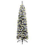 Slim Pre-lit Christmas Tree with Flocked Snow Green 240 cm PVC
