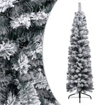 Slim Pre-lit Christmas Tree with Flocked Snow Green 240 cm PVC