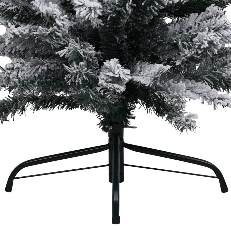 Slim Pre-lit Christmas Tree with Flocked Snow Green 240 cm PVC