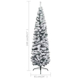 Slim Pre-lit Christmas Tree with Flocked Snow Green 240 cm PVC