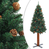 Slim Pre-lit Christmas Tree with Real Wood&Cones Green 210 cm - Front View