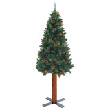 Slim Pre-lit Christmas Tree with Real Wood&Cones Green 210 cm - Side View