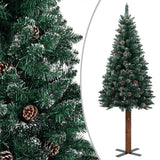 Slim Pre-lit Christmas Tree with Real Wood&White Snow Green 180 cm - Front View