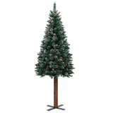 Slim Pre-lit Christmas Tree with Real Wood&White Snow Green 180 cm - Side View