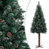 Slim Pre-lit Christmas Tree with Real Wood&White Snow Green 210 cm - Front View
