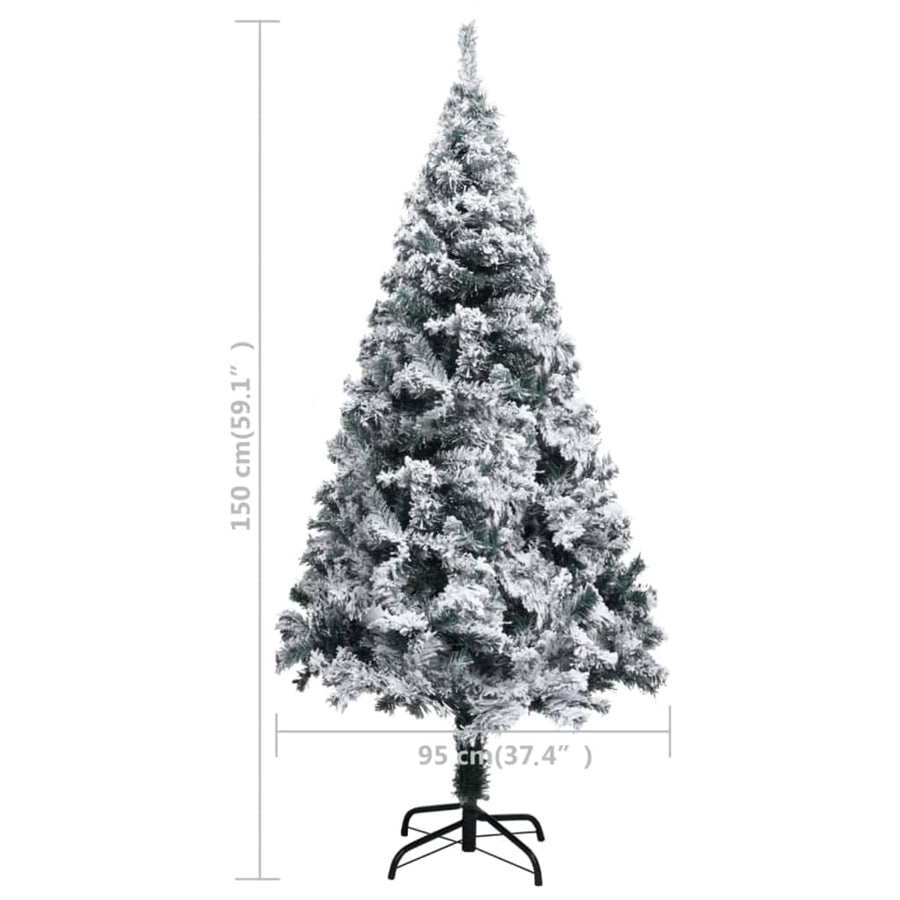 Artificial Pre-lit Christmas Tree with Flocked Snow Green 150cm