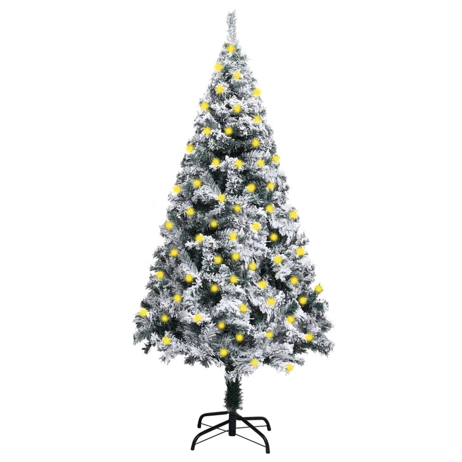 Artificial Pre-lit Christmas Tree with Flocked Snow Green 180cm