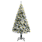 Artificial Pre-lit Christmas Tree with Flocked Snow Green 210cm